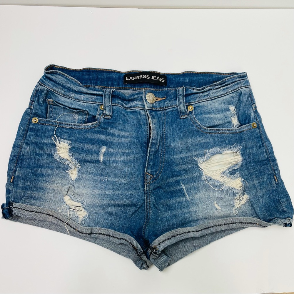 Express Jeans destroyed denim shorts sz 6